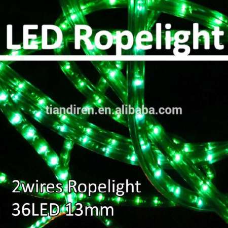 green LED clear tube 220V 2 wire 13mm led flexible rope light 36 LEDs/M indoor christmas window lights