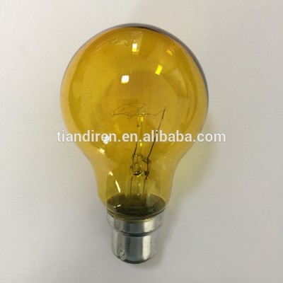 Yellow colored glass traditional incandescent light bulbs A55/60 40W/60W/100W E27/B22